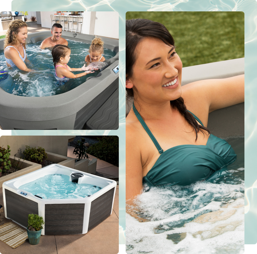 three part image - image1-couple sitting in a spa- image2- picture of women in a spa - image3 - image of interior of spa with water bubbling three part image - image1-couple sitting in a spa- image2- picture of women in a spa - image3 - image of interior of spa with water bubbling